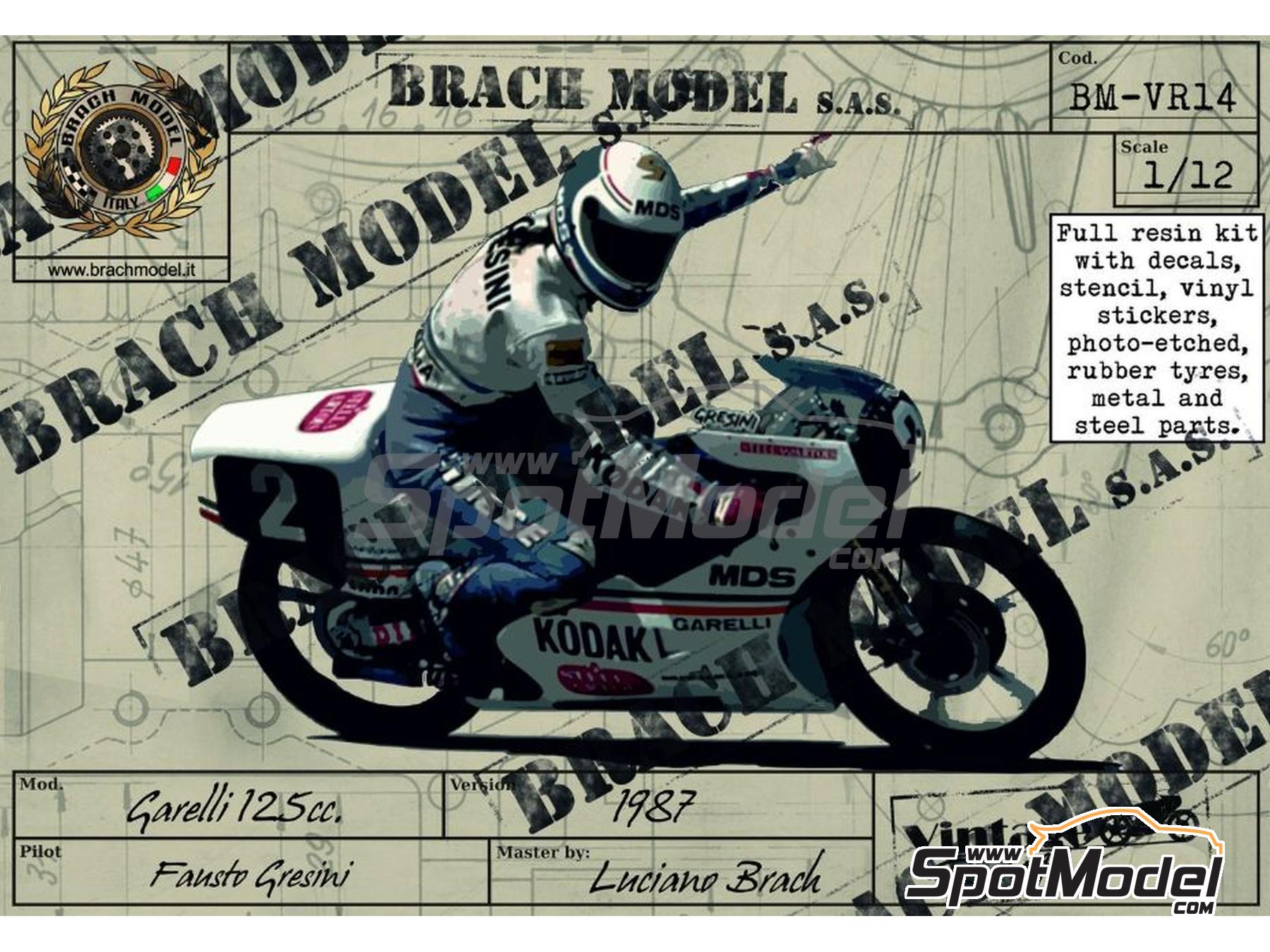 Garelli 125cc sponsored by Kodak - Motorcycle World Championship 1987.  Motorbike scale model kit in 1/12 scale manufactured by Brach Model (ref.  BM-VR